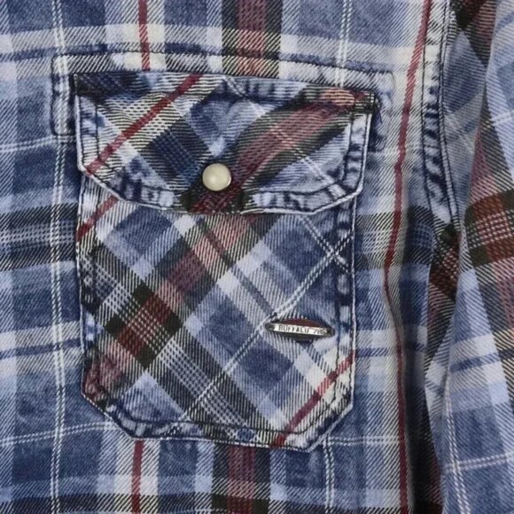 NWT Buffalo Plaid Check Blue Snap Button Dress Shirt Size Large - Picture 4 of 14